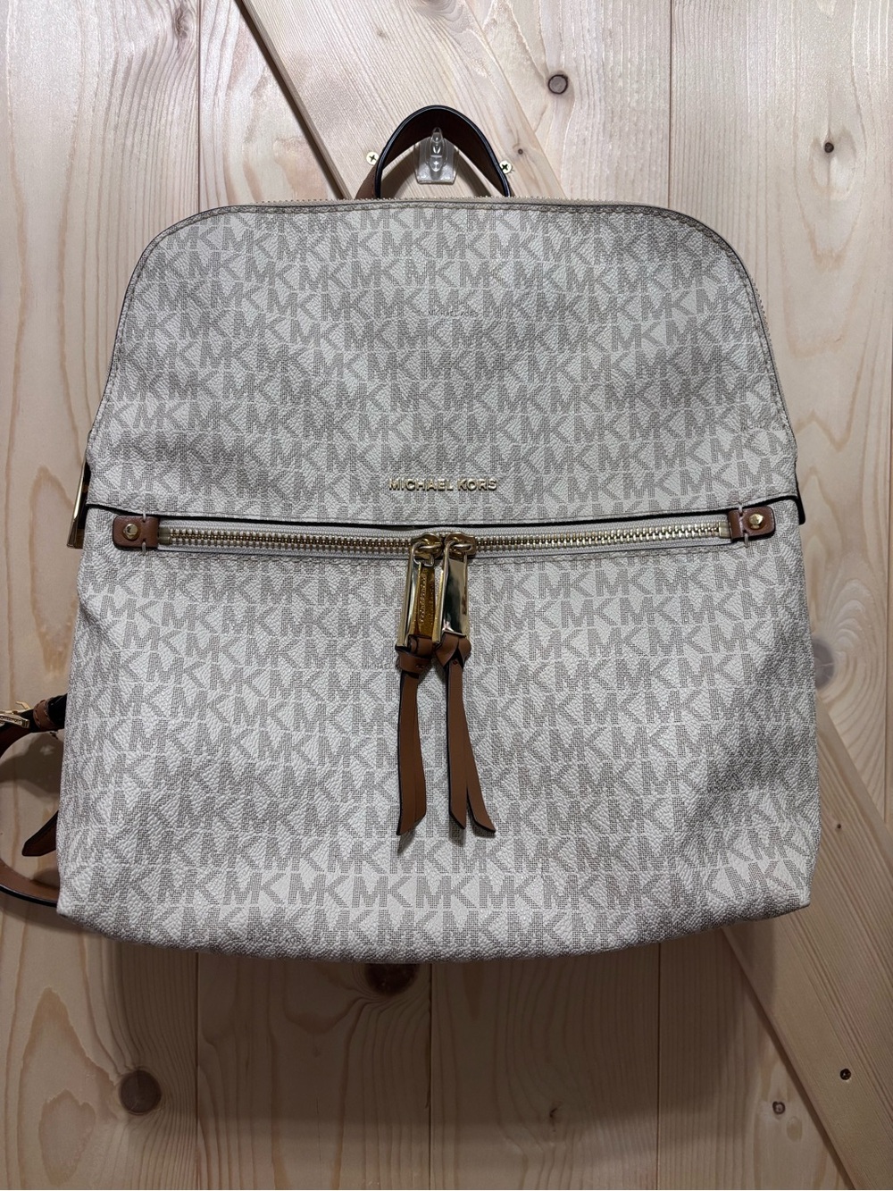 Michael Kors Beige and Brown Signature MK Backpack